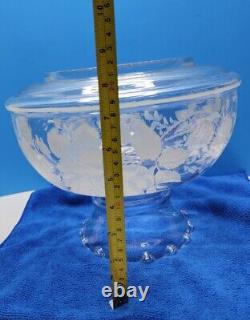 Vintage Floral Pattern Glass Globe Hurricane Lamp Shade 8.5 Tall