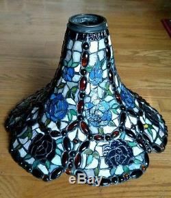 Vintage Floral Stained Glass Lamp Shade Tiffany Style 15 Diameter FREE SHIPPING