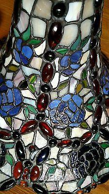 Vintage Floral Stained Glass Lamp Shade Tiffany Style 15 Diameter FREE SHIPPING
