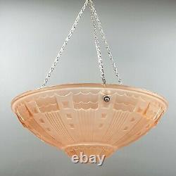 Vintage French Art Deco Pink Frosted Glass Flycatcher Pendant Lamp Moulded Light