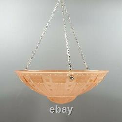 Vintage French Art Deco Pink Frosted Glass Flycatcher Pendant Lamp Moulded Light