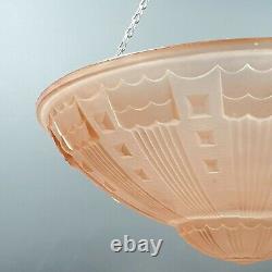 Vintage French Art Deco Pink Frosted Glass Flycatcher Pendant Lamp Moulded Light