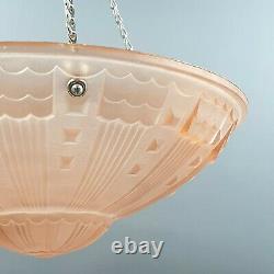 Vintage French Art Deco Pink Frosted Glass Flycatcher Pendant Lamp Moulded Light