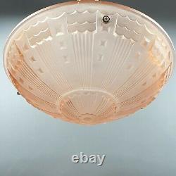 Vintage French Art Deco Pink Frosted Glass Flycatcher Pendant Lamp Moulded Light