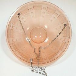 Vintage French Art Deco Pink Frosted Glass Flycatcher Pendant Lamp Moulded Light