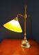 Vintage French Art Deco Style Brass Desk/ Table Lamp. Cognac/ White Glass Shade