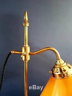 Vintage French Art Deco Style Brass Desk/ Table Lamp. Cognac/ White Glass shade