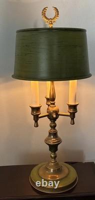 Vintage French Brass Bouillotte Lamp Metal Shade Tole 3 Arm Table Lamp Works 20