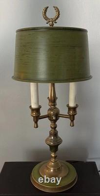 Vintage French Brass Bouillotte Lamp Metal Shade Tole 3 Arm Table Lamp Works 20