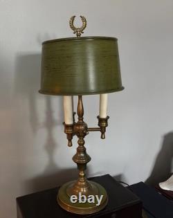 Vintage French Brass Bouillotte Lamp Metal Shade Tole 3 Arm Table Lamp Works 20