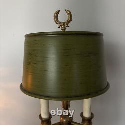 Vintage French Brass Bouillotte Lamp Metal Shade Tole 3 Arm Table Lamp Works 20