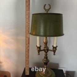 Vintage French Brass Bouillotte Lamp Metal Shade Tole 3 Arm Table Lamp Works 20
