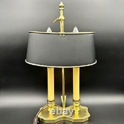Vintage French Brass Bouillotte Table Lamp Black Metal Shade Candlestick 15.5