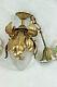 Vintage French Brass Hall Lamp Chandelier Pendant Acorn Glass Shade Leaves