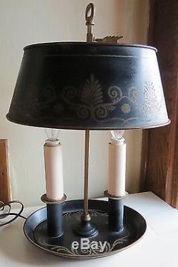 Vintage French Empire Style Bouillotte LAMP Adjustable Black & Gold Metal Shade