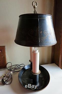 Vintage French Empire Style Bouillotte LAMP Adjustable Black & Gold Metal Shade
