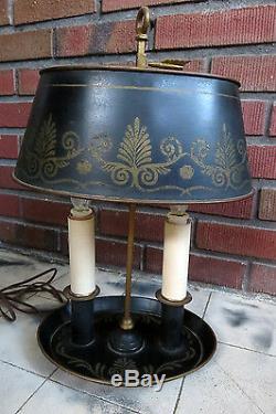 Vintage French Empire Style Bouillotte LAMP Adjustable Black & Gold Metal Shade