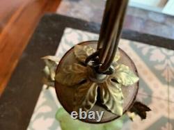 Vintage French Gilt Petite Chandelier Ceiling Pendant Lamp Green Glass Shade