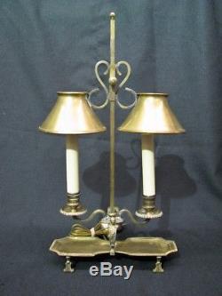 Vintage French Style Bouillotte Lamp Brass Base & Shades with Female Busts