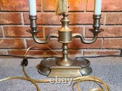 Vintage French Style Solid Brass Bouillotte Table Lamp withRed Tole Shade 23 tall