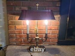 Vintage French Style Solid Brass Bouillotte Table Lamp withRed Tole Shade 23 tall