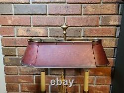 Vintage French Style Solid Brass Bouillotte Table Lamp withRed Tole Shade 23 tall