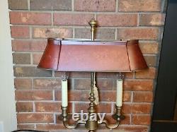 Vintage French Style Solid Brass Bouillotte Table Lamp withRed Tole Shade 23 tall