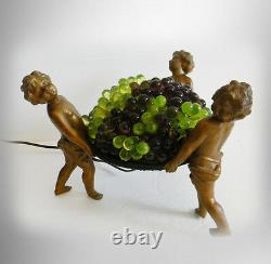 Vintage French lamp with cherubs and grapes art glass shade