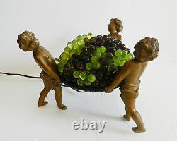 Vintage French lamp with cherubs and grapes art glass shade