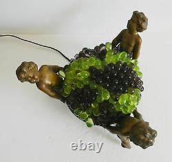 Vintage French lamp with cherubs and grapes art glass shade