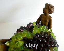 Vintage French lamp with cherubs and grapes art glass shade