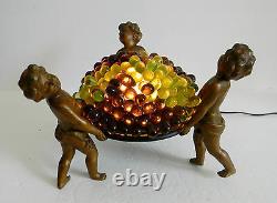 Vintage French lamp with cherubs and grapes art glass shade