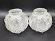 Vintage Frosted Glass Lamp Shade Globes Embosses Scrolls Set 2