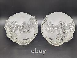 Vintage Frosted Glass Lamp Shade Globes Embosses Scrolls Set 2