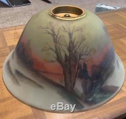 Vintage Frosted Glass Reverse Hand Painted Lampshade/ Lamp Shade Vibrant Colors