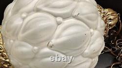 Vintage Frosted Quilted Diamond Pattern Hanging 10 Glass Globe Swag Lamp