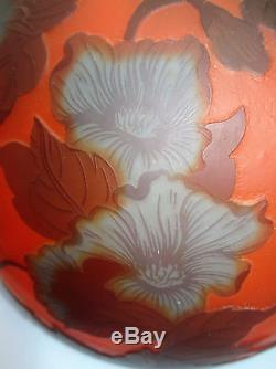 Vintage GALLE-TIP-Glass-Cameo-Lamp-Shade-Amber-Blue-Morning Glories-9 x 8