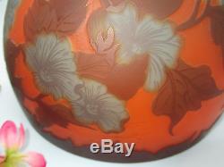 Vintage GALLE-TIP-Glass-Cameo-Lamp-Shade-Amber-Blue-Morning Glories-9 x 8