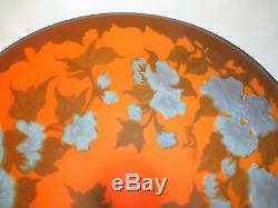 Vintage GALLE-TIP-Glass-Cameo-Lamp-Shade-Amber-Blue-Morning Glories-9 x 8
