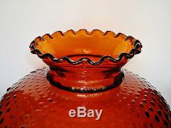 Vintage GWTW FENTON Deep Amber Hobnail kerosene Oil Electric Parlor Lamp Shade