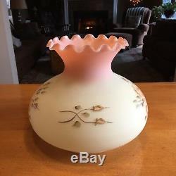 Vintage GWTW Hand Painted Floral Pink Milk Glass Hurricane Lamp Shade