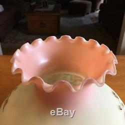 Vintage GWTW Hand Painted Floral Pink Milk Glass Hurricane Lamp Shade