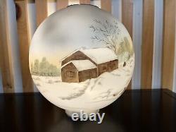 Vintage GWTW Oil Lamp Globe Shade, Gorgeous Hand-painted Landscape on Milk Glass