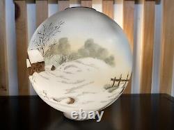 Vintage GWTW Oil Lamp Globe Shade, Gorgeous Hand-painted Landscape on Milk Glass