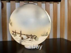 Vintage GWTW Oil Lamp Globe Shade, Gorgeous Hand-painted Landscape on Milk Glass