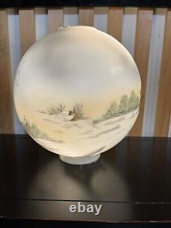 Vintage GWTW Oil Lamp Globe Shade, Gorgeous Hand-painted Landscape on Milk Glass