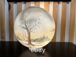 Vintage GWTW Oil Lamp Globe Shade, Gorgeous Hand-painted Landscape on Milk Glass