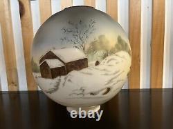 Vintage GWTW Oil Lamp Globe Shade, Gorgeous Hand-painted Landscape on Milk Glass