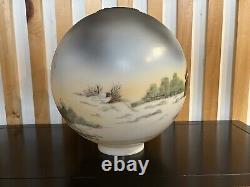 Vintage GWTW Oil Lamp Globe Shade, Gorgeous Hand-painted Landscape on Milk Glass