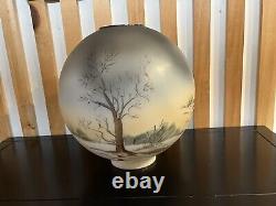 Vintage GWTW Oil Lamp Globe Shade, Gorgeous Hand-painted Landscape on Milk Glass